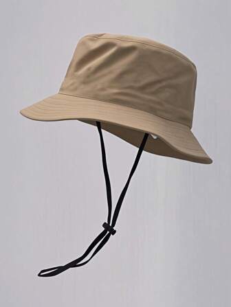 1pc Unisex Solid Color Bucket Hat With String, Outdoor Travel Hiking Casual Lightweight Fashionable Sun Hat, Suitable For All Ages, Summer Sun Protection