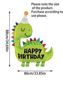 1 Balão de Alumínio em Forma de Dinossauro Coroa Fofa de Desenho Animado, Série de Dinossauros, Acessório para Festa Comemorativa, Aniversário (Com Canudo)