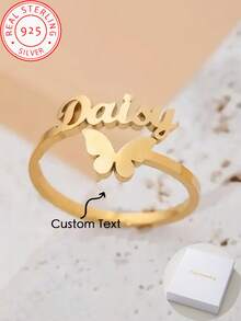 1 Piece 925 Silver Custom Personalized Fashion Monogram Interlocking Ring. Personalized English Name Ring , Ideal Gift For Her!