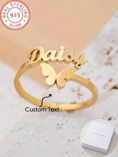 1 Piece 925 Silver Custom Personalized Fashion Monogram Interlocking Ring. Personalized English Name Ring , Ideal Gift For Her!