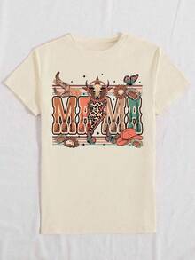 Plus Size Western-Style Mother's Day Gift Is. The Fashionable Retro Round Neck Short Sleeve T-Shirt Is. Casual Summer - Apricot - View 2