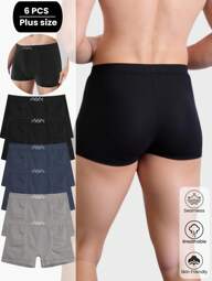 6pcs Pack Plus Size Men's Basic Letter Waistband Boxer Briefs, Seamless Breathable Comfortable Casual Daily Underwear