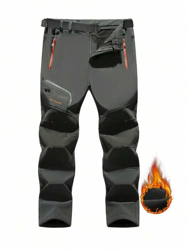 Men's Thermal Lined Outdoor Sports Hiking Pants, Straight Cut Windbreaker Trousers For Autumn/Winter,Fleece