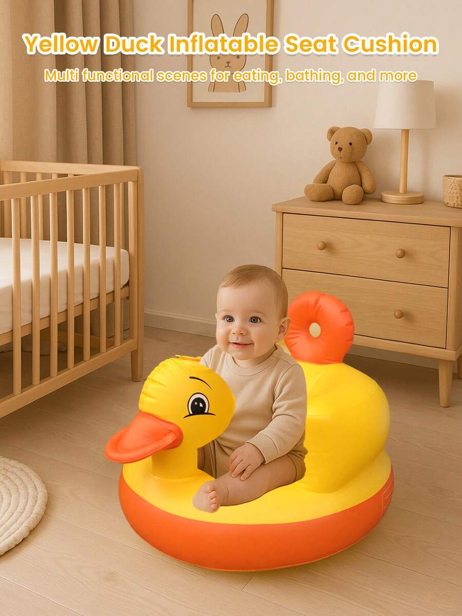 1pc Foldable Inflatable Baby Sofa With Cute Duck & Bear Design, Anti-Slip Bathtub Seat For Infant Sitting & Bathing