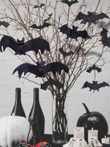 5pcs 3D Soft Plastic Realistic Bat Models, Halloween Pranks Scary Animal Hanging Decor, Rubber Bat Ornaments For Horror Decoration