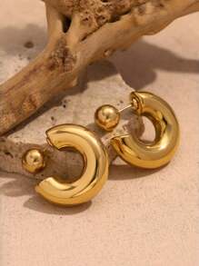 2 piezas de Pendientes de aro de acero inoxidable con baño de oro de 18 quilates de moda, a prueba de agua y resistentes a la decoloración, adecuados para el uso en vacaciones de la mujer