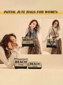 Set de 3 piezas que incluye: bolso de tela de lino con bloques de color, bolso cosmético y bolso cuadrado, serie "Playa", con gran capacidad. La correa para el hombro se puede quitar según la preferencia personal. Incluye un bolso de almacenamiento de cosméticos y un pequeño bolso cuadrado con cremallera que se puede usar como neceser, monedero o estuche de lápices.