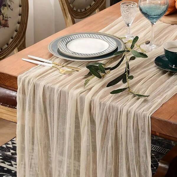 1pc Balinese Pleated Table Runner, Bohemian Country Decor, Holiday Tablescape Textile Tablecloth For Wedding Party, Bridal Shower, Festival, Holiday Party, Home Decor, Dining Table, Room Decor, Wedding Decoration