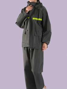 1 套加厚反光雨衣和雨裤，适合骑自行车、摩托车、踏板车、男女通用 - 軍綠色 - 查看 2