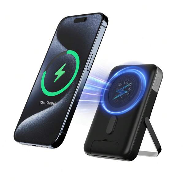 Power Bank magnetico, caricabatterie portatile da 10000 mAh, batteria wireless veloce da 22,5 W con display a LED, caricabatterie portatile con supporto, per telefoni serie 15/14/13/12, nero
