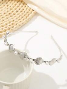 1 件时尚简约波西米亚风海洋元素贝壳、海螺、海星和珍珠合金发箍，适合日常佩戴和装饰，女士发带头带，发饰， - 彩色 - 查看 13