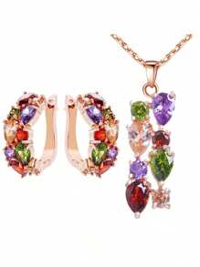 Set de 3 piezas de Juego de joyas de mujer con aretes colgantes y collar con circonita cúbica de colores de moda para bodas, festivales, aniversarios y fiestas