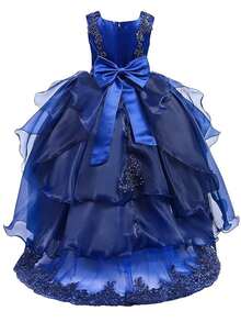 Flower Girl Dress Princess Puffy Tulle Dresses Bridesmaid Wedding Birthday Party Pageant Maxi Prom Gown For Kids - Royal Blue - View 3