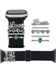 5 paquetes de anillos decorativos compatibles con la correa de silicona para , tallas 49mm, 45mm, 38mm, 40mm, 41mm, 42mm, 44mm + 1 pieza de correa elástica de nailon compatible con de 38mm, 40mm, 41mm, 42mm, 44mm, 49mm, correa ajustable y suave elástica compatible con SE, Ultra, Series 9/8/7/6/5/4/3/2/1