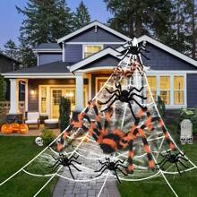Set de 3 arañas gigantes falsas y espeluznantes para decoraciones de Halloween, decoración exterior e interior de fiestas y habitaciones, suministros de decoración de Halloween, regalo de Halloween