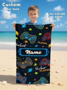 1pc Customized Name Ocean Beach Towel, Personalized Children's Beach Towel, Summer Kids Birthday Gift, Customized Name Beach Towel, Unisex Beach Towel For Boys And Girls, Suitable For Outdoor Beach Trips, Swimming, Fitness, Yoga And Other Occasions, Beach Accessories, Customized Beach Towel For Friends, Multiple Sizes Available, Multi-Functional, Highly Decorative, Letter Pattern, Fashionable And Modern, Colorful, Cute And Casual, Customizable, Personalized, Unique, Ideal Gift For Him, Ideal Gift For Her - Style 1 - View 1