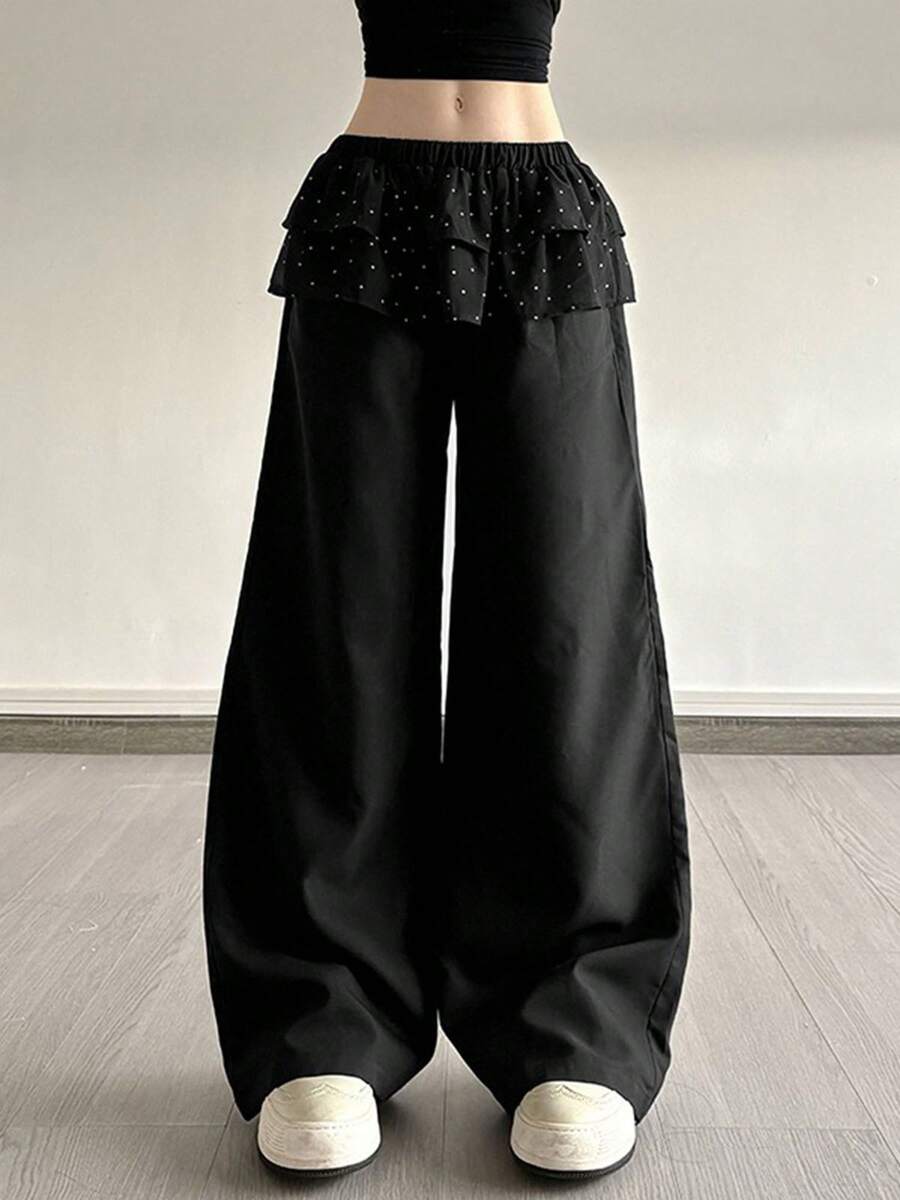 Women's Spring Summer Baggy Pants Elastic Waistband Low Waist Loose Wide Leg Pants With Fart Curtain