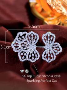 1 anel aberto com zircônia cúbica grande e flor grossa, joia ajustável banhada a prata para mulheres, noiva, casamento, noivado, banquete, festa, madrinhas, presente de Natal