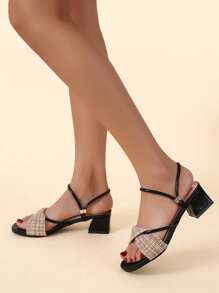 Women's New Fashion Versatile Open Toe Chunky Heel Slip-On Sandals, Elegant For Dresses, Beaches, Parties, Offices, Home. Suitable For All Seasons.