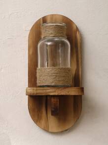 1 Stück Boho Holz Wandhänger Vase, Wohnzimmer Deko schwebender Blumenhalter Ständer