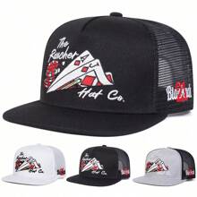 1 Peça Boné de Beisebol de Hip-Hop Bordado de Pôquer Masculino, Chapéu de Sol Fashion Respirável para Uso Externo, Primavera/Outono