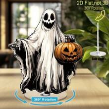 2D drehbare Acryl Tischdekoration - Geschnitzter Kürbis Horror für Halloween, 360° Drehung, ohne Batterie, geeignet für Innen und Außen, 2D flaches Design, Zuhause, Büro, Party & saisonales Geschenk, Halloween Dekoration für Zuhause, lustige Dekoration, langanhaltend, tolle Geschenkidee