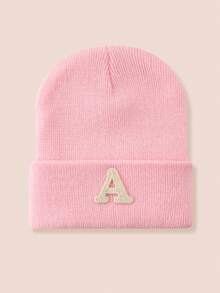 1pc Kids 26-Letter Knitted Hat, Warm Beanie For Boys And Girls, Suitable For Outdoor, Daily Wear In Autumn/Winter - Pink - View 100