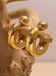 2 piezas de Pendientes de aro de acero inoxidable con baño de oro de 18 quilates de moda, a prueba de agua y resistentes a la decoloración, adecuados para el uso en vacaciones de la mujer