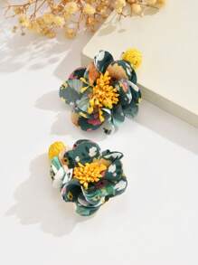 1 Pair Floral Tassel Earrings, Sweet Bohemian Style Ombre Raffia Flower Dangle Earrings For Beach, Fashion Elegant Earrings Suitable For Women Vacation And Daily Wear (Handmade Flower Center And Petal Shape Random)
