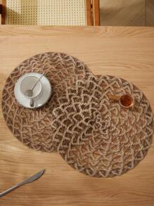 1/4 Stücke Jute + Polyester 15-Zoll Runder Platzdeckchen, rustikales minimalistisches Design, wärmeisolierend rutschfeste dekorative Tischdecke, geeignet für Feiertage und Partys