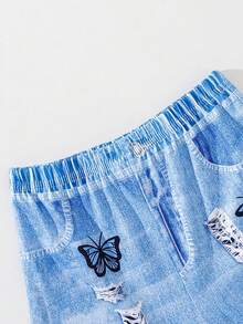 2pcs Baby Girl Outdoor Butterfly Print Top + Loose Casual Printed Pants Set, Summer - White - View 5