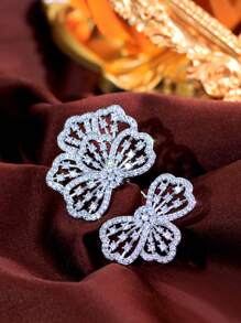 1 anel aberto com zircônia cúbica grande e flor grossa, joia ajustável banhada a prata para mulheres, noiva, casamento, noivado, banquete, festa, madrinhas, presente de Natal