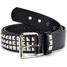 Studded Metal Punk Rock Belt With Bright Pyramid Rivets - Màu đen sang trọng - Xem 5