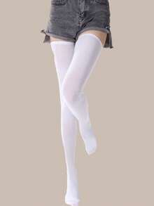 6双装女士条纹纯色过膝长袜，性感学院风，舒适休闲日常穿着，适合学生、表演、JK、Y2K风格，舒适袜子 - 彩色 - 查看 4