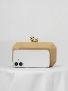 1pc Simple Elegant Gold Velvet Clutch Bag, Romantic Wedding Party Handbag, Formal Occasion Purse With Chain - Gold - View 4