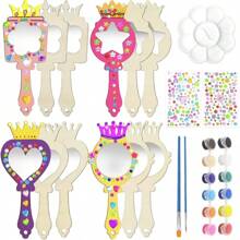 12pcs Handmade Wooden Mirrors, DIY Wooden Mirrors, Wooden Mirror Crafts, Makeup Mirrors, Painting Wooden Mirrors. Paintable Handheld Art Mirrors, Birthday & Holiday Party Gifts,Back To School,School Supplies