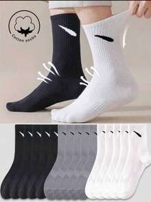 10 Pairs Of Men's Breathable Sports Socks, Fashionable Letter Printed High Stretch Outdoor Running Socks, Comfortable, Breathable, Anti-Smelling And Antibacterial Socks Are Suitable For Everyday Life Men's Sports Socks - Breathable Moisture-Wicking Athletic Socks For Running, Gym, Basketball - Non-Slip Cushioned Crew Socks (Pack Of 6), Fall Socks - A - View 3