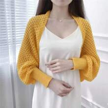 1pc Women Shawl Collar Crochet Hollow Out Knit Shoulder Cover-Up For Spring/Summer