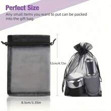 50pcs Black Organza Drawstring Bags, Durable Nylon Packaging Bags For Jewelry, Holiday, Wedding Gifts And Christmas Presents, No Power Supply Needed