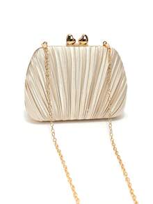 Apricot Color Shell Design Satin Evening Bags Ruched Fashion Dress Cocktail Purse Shoulder Chain Clutch Messenger Handbags - Apricot - View 6