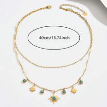 1 pieza Collar de acero inoxidable premium de mujer de doble capa en forma de octágono, de moda y versátil para uso diario