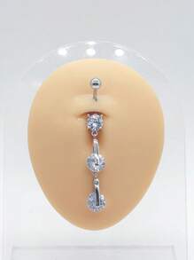 1 Pc Fashionable Silver Stainless Steel Pendant With Round Zirconia Navel Stud For Women Daily Wear