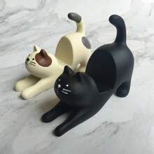 1 Stück dehnbarer Katzen-Schreibtischständer, schwarzer Katzenfigurenhalter für Handy, Kunstharzhandwerk