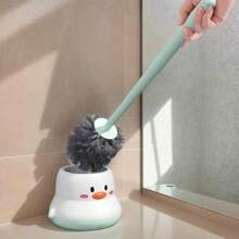 1 pieza Cepillo de baño con diseño tierno de lechón y pollito, juego de cepillos de limpieza montados en la pared con ángulos de limpieza, herramienta de limpieza de baño y retrete, cepillo de retrete de limpieza profunda mágica