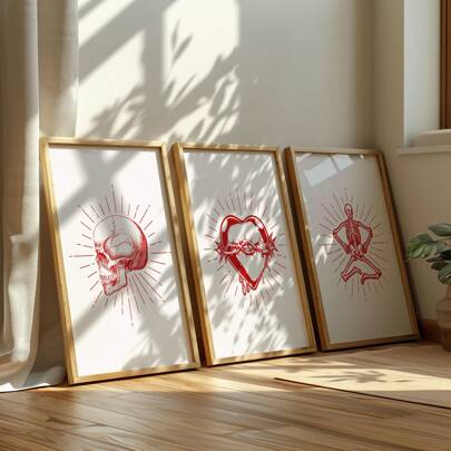 3pcs/Set Skull Poster | Halloween Mural Art, Terrible Decoration, Gothic Art Impression, Gallery Mural, Horror Painting, Gothic Interior Decoration