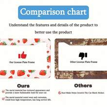 2PC,Strawberry License Plate Frame Strawberry Car Accessories Aluminum Metal License Plate Holder, Weather Proof, Rust-Proof Universal Size - 12x6 inch - 查看 4