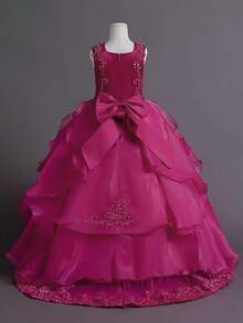 Flower Girl Dress Princess Puffy Tulle Dresses Bridesmaid Wedding Birthday Party Pageant Maxi Prom Gown For Kids - 玫紅色 - 查看 4