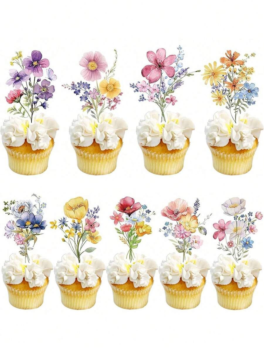 18/36Pcs Multi-Purpose Wildflower Birthday Party Decorations, Wildflower Cake Inserts, Wildflower Decorative Flowers, Cupcake Decorations, Creative Flower Design Cake Decorations, Flowers, Garden Theme Wedding Bridal Shower Supplies, Suitable For Women, Full Of Exquisiteness, Suitable For Birthdays, Parties, Outdoor Gardens, Gatherings, Atmosphere Decorations, Decorations, Cake Top Decorations, Flags - Multicolor - View 1