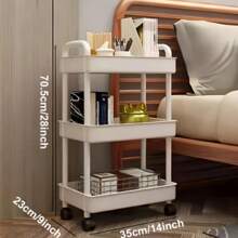 3/4 Floor Storage Cart With 360° Rotating Wheels - Multi-Functional Kitchen, Living Room And Bedroom Organizing Rack - Suitable For Storing Snacks, Books And Sundries - Durable Plastic, Available In Black/White, Practical Storage Cart For Living Room