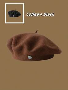 2顶/套 复古柔软透气弹力贝雷帽，百搭韩版贝雷帽，轻便女士画家帽，纯色贝雷帽，秋冬时尚配饰 - 彩色 - 查看 15